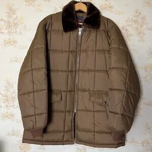 Vintage 70s Cal-Jac Sherpa Collar Puffer Jacket | Brown Quilted USA Made | 2XL